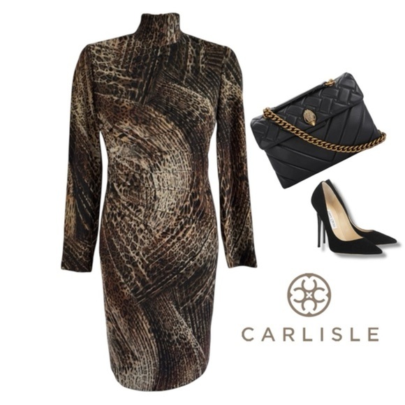 CARLISLE ANIMAL PRINT LONG SLEEVED MOCK NECK MIDI DRESS US SZ 6 NWOT - Picture 3 of 9